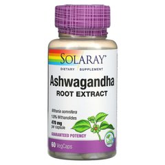 Ашвагандха, экстракт корня, Ashwagandha, Solaray, 470 мг, 60 вегетарианских капсул (SOR-39902), фото