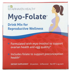 Міо-фолат, Fairhaven Health, Myo-Folate, суміш для приготування напою для репродуктивного здоров'я, без ароматизаторів, 30 пакетиків по 2,4 г кожен (FHH-00225), фото
