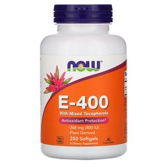 Now Foods, витамин E-400 со смешанными токоферолами, 268 мг (400 МЕ), 250 капсул (NOW-00894), фото