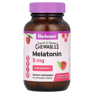 Bluebonnet Nutrition, EarthSweet, мелатонін, натуральний малиновий смак, 5 мг, 60 жувальних пігулок (BLB-00996), фото