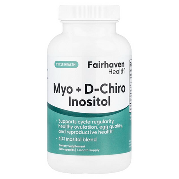 Fairhaven Health, мио-инозитол и D-хиро инозитол, 120 капсул (FHH-00227), фото