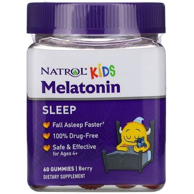 Natrol, Kids, мелатонін, для дітей від 4 років, ягідний смак, 60 жувальних цукерок (NTL-07692), фото