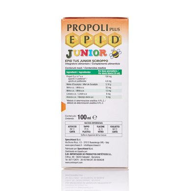 Specchiasol, Propoli Plus EPID junior sciroppo tus (Прополіс плюс ЕПІД сироп джуніор від кашлю), 100 мл (MET-80245), фото