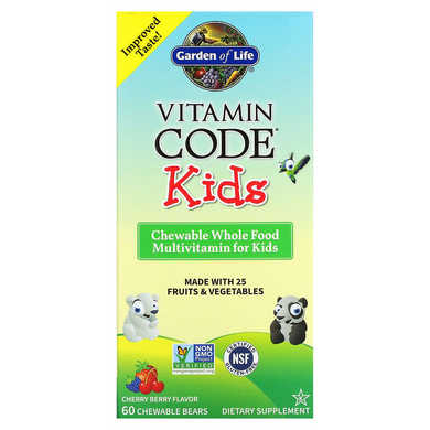 Garden of Life, Vitamin Code, цельнопищевые мультивитамины для детей, вишня, 60 жевательных мишек (GOL-11440), фото