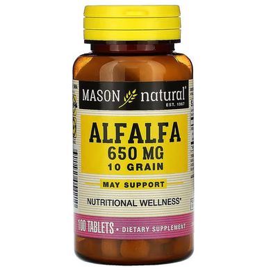Mason Natural, Люцерна, Alfalfa, 10 зерен, 650 мг, 100 таблеток (MAV-05421), фото