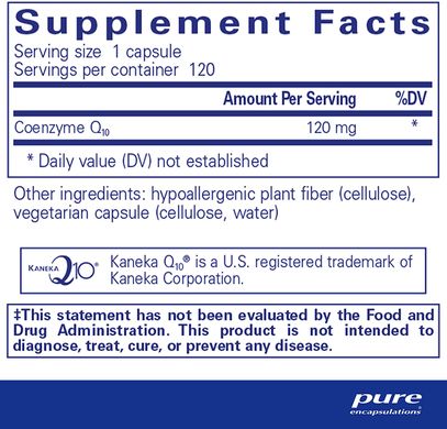 Коензим Q10, CoQ10, Pure Encapsulations, 120 мг, 120 капсул (PE-00080), фото