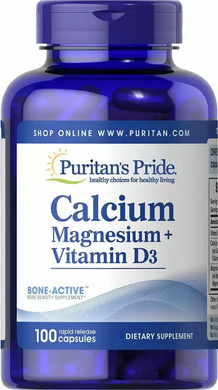 Кальцій, магній плюс вітамін D3, Calcium Magnesium plus Vitamin D, Puritan's Pride, 100 капсул (PTP-61407), фото