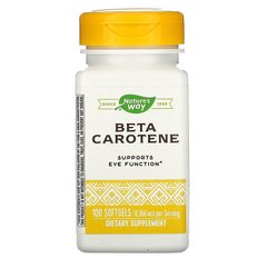 Бета каротин (Вітамін А), Beta Carotene, Nature's Way, 25 000 МО, 100 гелевих капсул (NWY-40131), фото