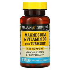 Mason Natural, магній та вітамін D3 з куркумою, 60 таблеток (MAV-16635), фото