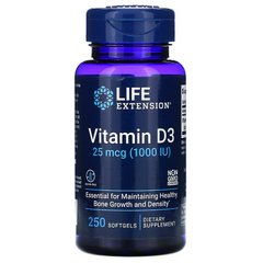 Life Extension, витамин D3, 25 мкг (1000 МЕ), 250 капсул (LEX-17512), фото