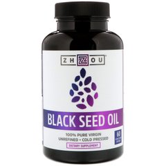 Масло чорного кмину, Black Seed Oil, Zhou Nutrition, 60 вегетаріанських капсул (ZHO-00601), фото