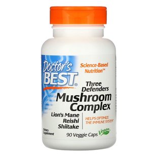 Doctor's Best, Three Defenders Mushroom Complex, комплекс із трьох грибів, 90 вегетаріанських капсул (DRB-00568), фото