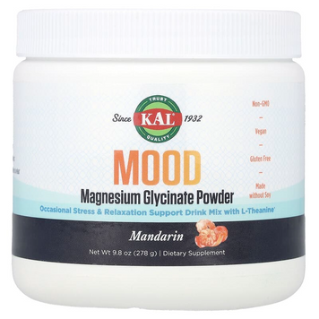 KAL, Mood, порошок глицината магния, 325 мг, мандарин, 278 г (CAL-49827), фото