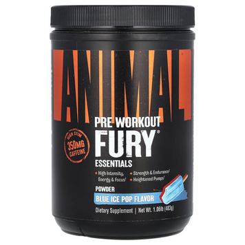 Animal, Pre Workout Fury Essentials, передтренувальний комплекс зі смаком блакитного морозива, 483 г (ANM-03285), фото
