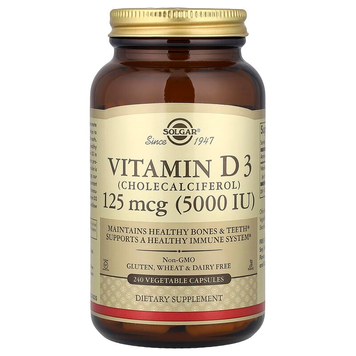 Витамин D3 125 мкг (5000 МЕ) Solgar Vitamin D3 Cholecalciferol - 240 капсул, фото
