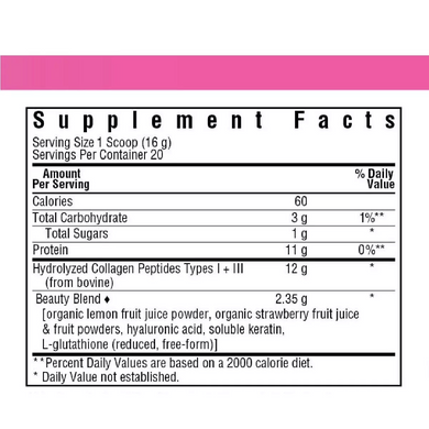 Колаген 1 і 3 типу, смак полуниці і лимона, Collagen Refreshers BEAUTY Type I & III, Bluebonnet Nutrition, порошок 320 гр (BLB-01750), фото