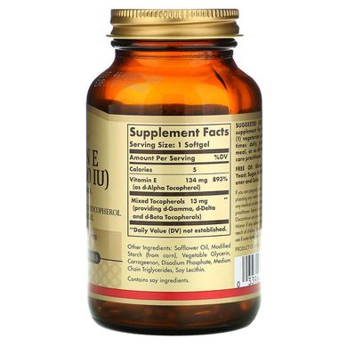 Solgar, витамин E, 134 мг (200 МЕ), 100 вегетарианских капсул (SOL-03506), фото