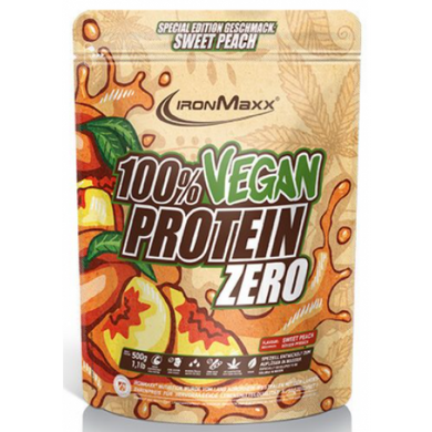 IronMaxx, 100 % Vegan Protein Zero, персик, 500 г (818302), фото