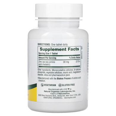 Nature's Plus, Цинк, 30 мг, 90 таблеток (NAP-03641), фото