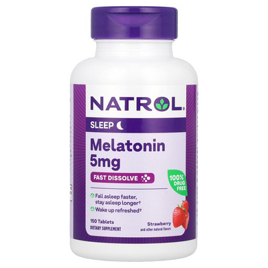 Natrol, Мелатонін, швидкорозчинний, екстра сила, полуниця, 5 мг, 150 таблеток (NTL-07144), фото