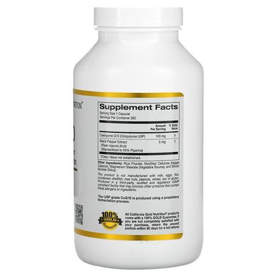 California Gold Nutrition, коензим Q10 класу USP з екстрактом BioPerine, 100 мг, 360 рослинних капсул (CGN-01429), фото