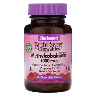Bluebonnet Nutrition, EarthSweet, метилкобаламін, натуральний малиновий смак, 1000 мкг, 60 жувальних пігулок (BLB-00441), фото