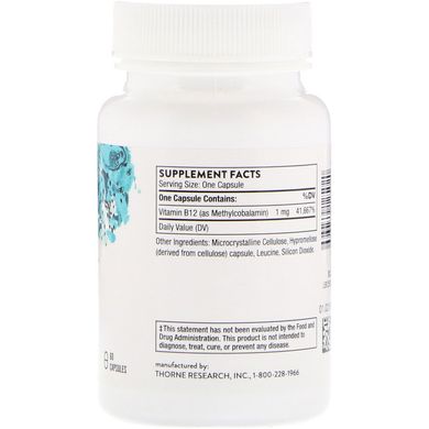Thorne Research, Метилкобаламін, 1 мг, 60 капсул (THR-12502), фото