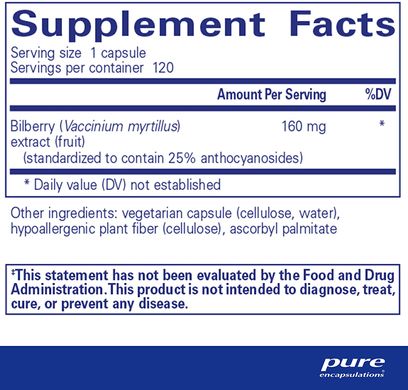 Екстракт Чорниці, Bilberry, Pure Encapsulations, 160 мг, 120 капсул (PE-00339), фото