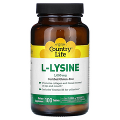 Country Life, L-лізин, 1000 мг, 100 таблеток (CLF-01311), фото