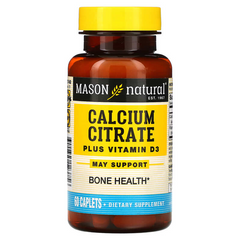 Цитрат кальцію + вітамін D3, Calcium Citrate Plus Vitamin D3, Mason Natural, 60 капсул (MAV-12375), фото