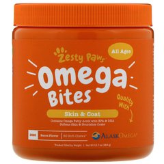 Zesty Paws, Omega Bites, добавка для собак, для здоров'я шкіри та вовни тварин, з ароматизатором «Бекон», 90 м'яких жувальних пігулок (ZTP-00830), фото