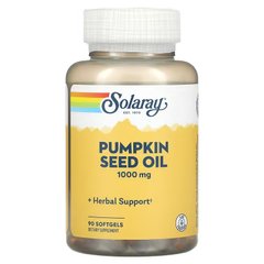 Гарбузова олія, Pumpkin Seed Oil, Solaray, 1000 мг, 90 гелевих капсул (SOR-10727), фото