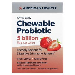 American Health, Один раз на день жувальний пробіотик, натуральна полуниця, 5 млрд КУО, 30 жувальних таблеток (AMH-30055), фото