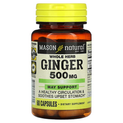Mason Natural, Имбирь, 500 мг, 60 капсул (MAV-11395), фото