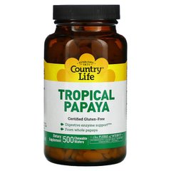Country Life, тропическая папайя, 500 жевательных таблеток (CLF-05384), фото