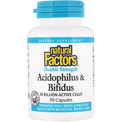 Ацидофилус и бифидус, Acidophilus & Bifidus, Natural Factors, 10 млрд, 90 капсул (NFS-01805), фото