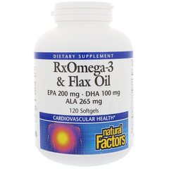 Льняное масло, RxOmega-3 & Flax Oil, Natural Factors, 120 гелевых капсул (NFS-03579), фото