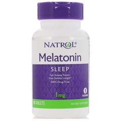 Natrol, Мелатонін, 1 мг, 90 таблеток (NTL-00465), фото