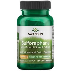 Сульфорафан, GreenFoods Sulforaphane, Swanson, 400 мкг, 60 вегетарианских капсул (SWV-06048), фото