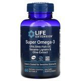 Life Extension, супер омега-3, 60 м'яких таблеток, покритих кишковорозчинною оболонкою (LEX-19856), фото