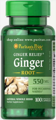 Корінь імбиру, Ginger Root, Puritan's Pride, 550 мг, 100 капсул (PTP-15145), фото