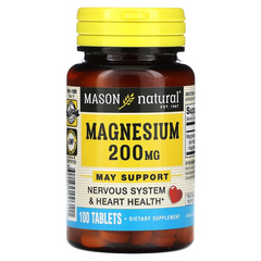 Mason Natural, Магний, 200 мг, 100 таблеток (MAV-09611), фото