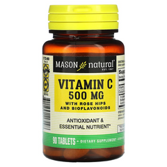 Витамин C 500 мг с Шиповником и Биофлавоноидами, Vitamin C With Rose Hips and Bioflavonoids, Mason Natural, 90 таблеток (MAV-11729), фото