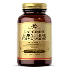 Solgar, L-аргінін, L-орнітин, 500 мг/250 мг, 50 рослинних капсул (SOL-00161), фото