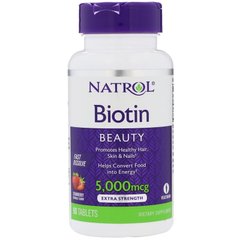 Біотин, Biotin, смак полуниці, Natrol, 5000 мкг, 90 таблеток (NTL-06323), фото
