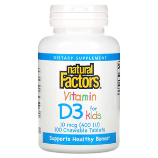 Витамин D3 для детей (клубника), Vitamin D3 for Kids, Natural Factors, 100 таблеток (NFS-01059), фото