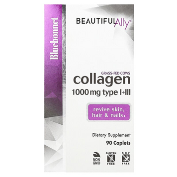 Коллаген 1000 мг, Beautiful Ally, Collagen Type I + III, Bluebonnet Nutrition, 90 капсул (BLB-01516), фото