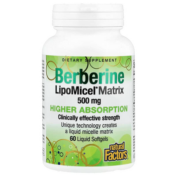Natural Factors, Berberine LipoMicel Matrix, 500 мг, 60 мягких таблеток (NFS-04584), фото