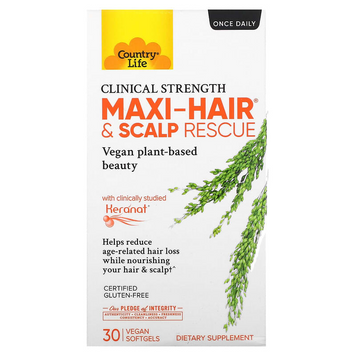 Country Life, Maxi-Hair & Scalp Rescue, клінічна сила, 30 м'яких веганських таблеток (CLF-05092), фото