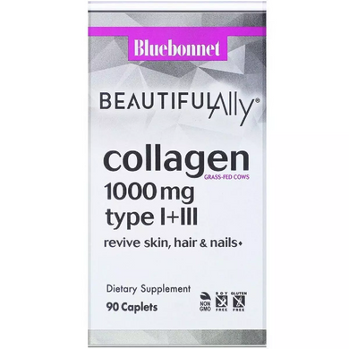Коллаген 1000 мг, Beautiful Ally, Collagen Type I + III, Bluebonnet Nutrition, 90 капсул (BLB-01516), фото